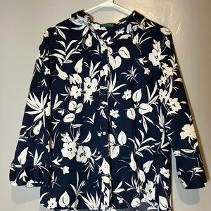 Ralph Lauren black and White Floral Blouse